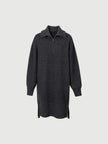 Women's Gray Stand Collar Straight Fit Winter Wool Dress