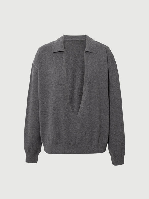 Load image 1 in gallery view. Gray sweater with a collar on a light gray background