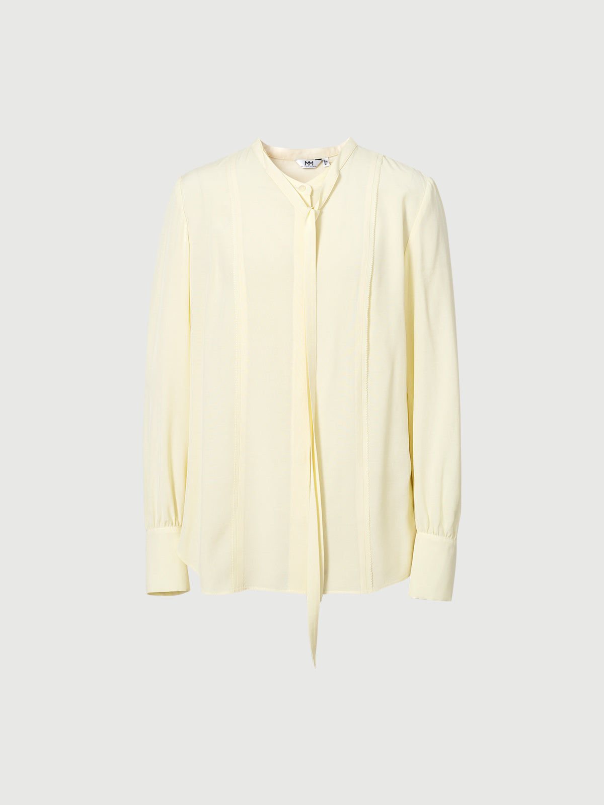 Women's Light Yellow Bow-knot Neck Long Sleeve Acetate Blouse