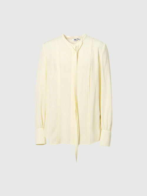 Charger l'image 1 dans la galerie. Women's Light Yellow Bow-knot Neck Long Sleeve Acetate Blouse