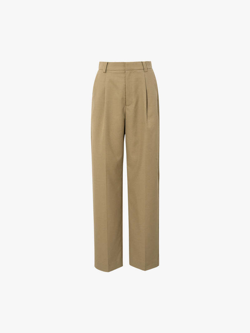 Women's Khaki Straight Fit Wool Trousers