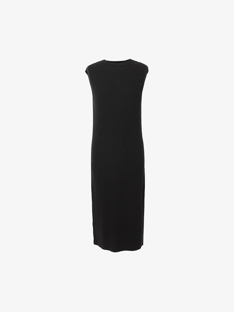 Women's Black Round Neck Sleeveless Wool Knit Dress