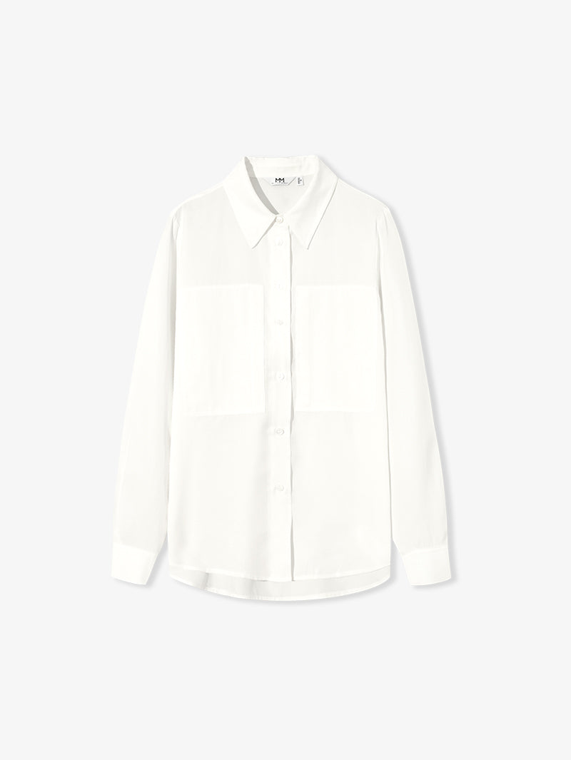 Chemise blanche à col classique, manches longues, boutonnée