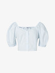 Women's Ice Point Blue Square Neck Puff Sleeves 100% Cotton Short Blouse Shirt 5E5222691