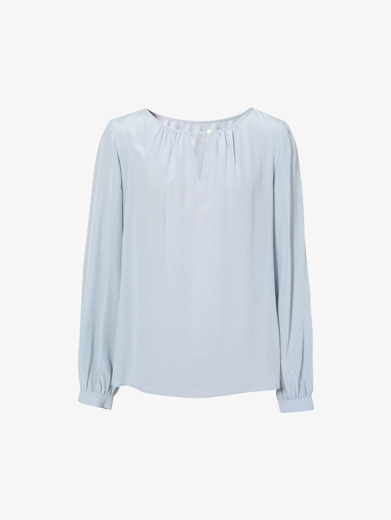 Women's Light Blue V Neck 100% Silk Blouse