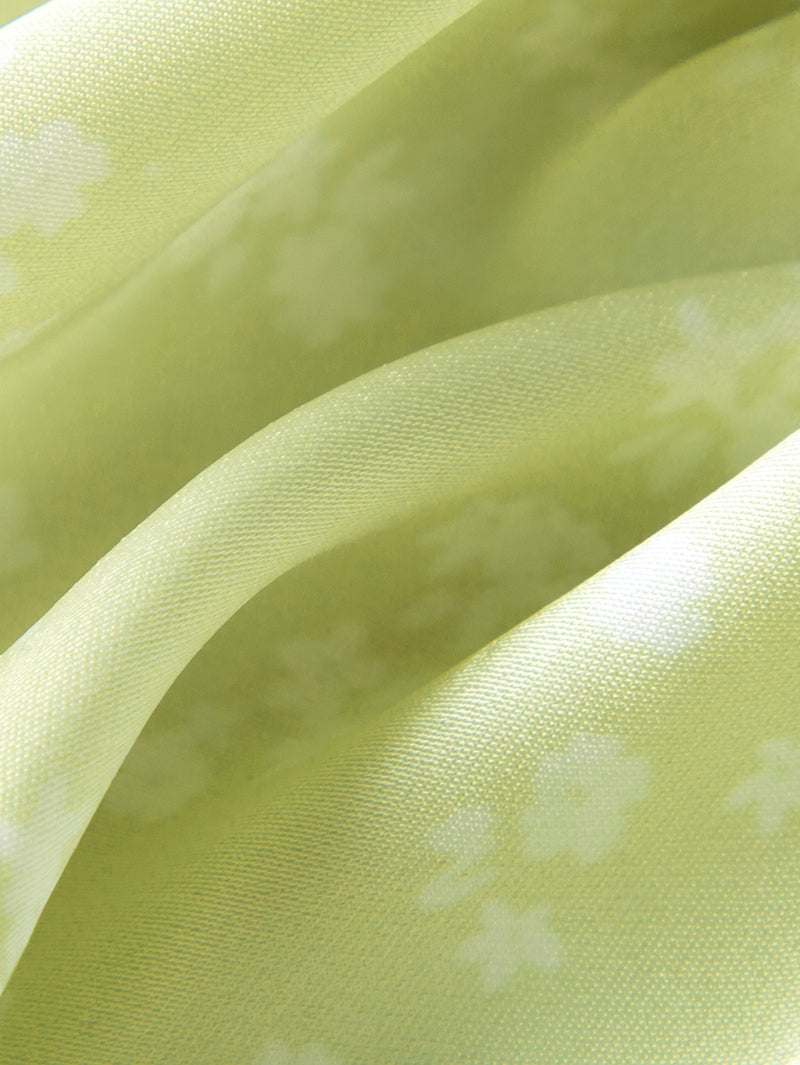 Women's Floral Light Green V Neck Smooth Acetate Slip Dress