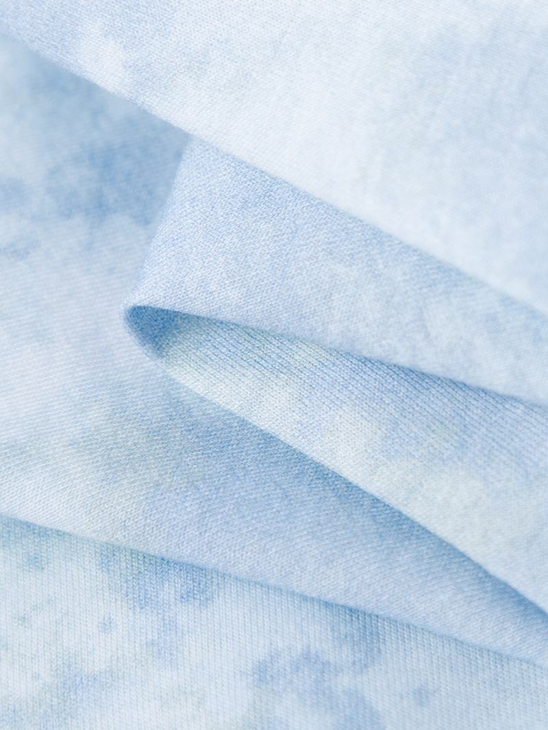 Women's Floral Sky Blue V Neck Pleated Waist Irregular Hem Dress