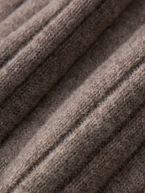 Load image 1 in gallery view. Women's Sandstone Brown Round Neck Loose Fit Wool Jersey Dress