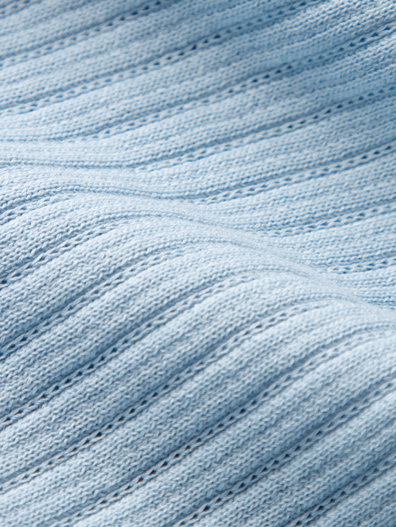 Women's Sky Blue Polo Neck Short Sleeves Knit Top