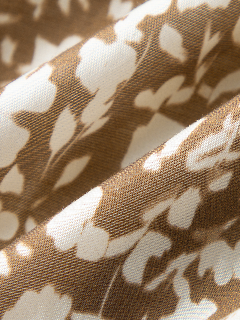 Women's Floral Caramel Square Neck Puff Sleeves Breathable Lyocell Dress