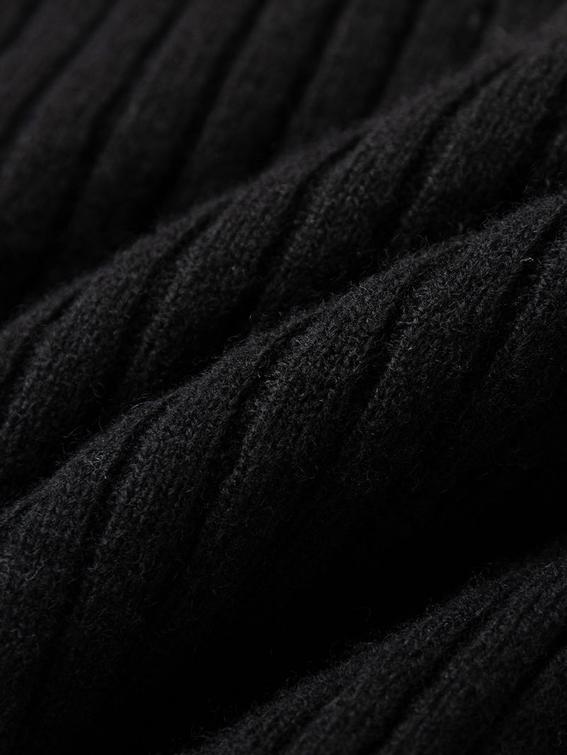 Women's Black Round Neck Sleeveless Wool Knit Dress