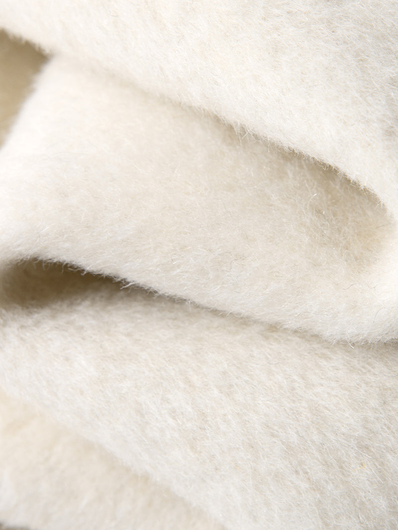 Women's White Notch Lapel Sheep Wool Short Coat