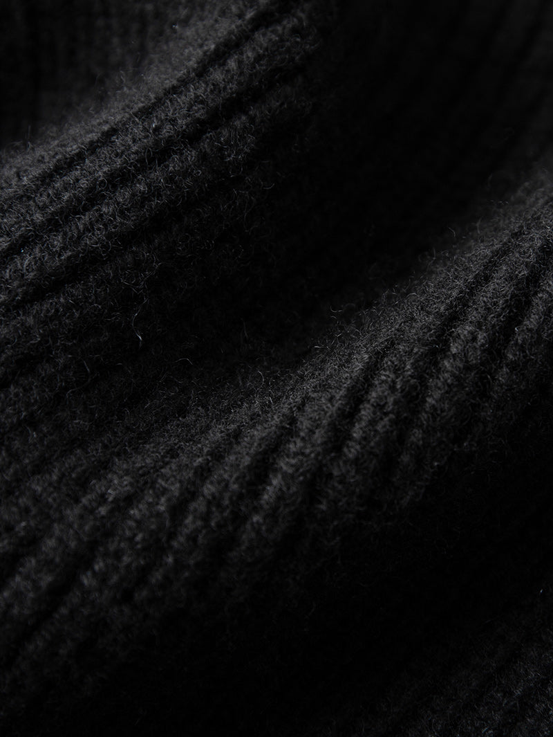 Women's Black V Neck Long Sleeve Wool Sweater