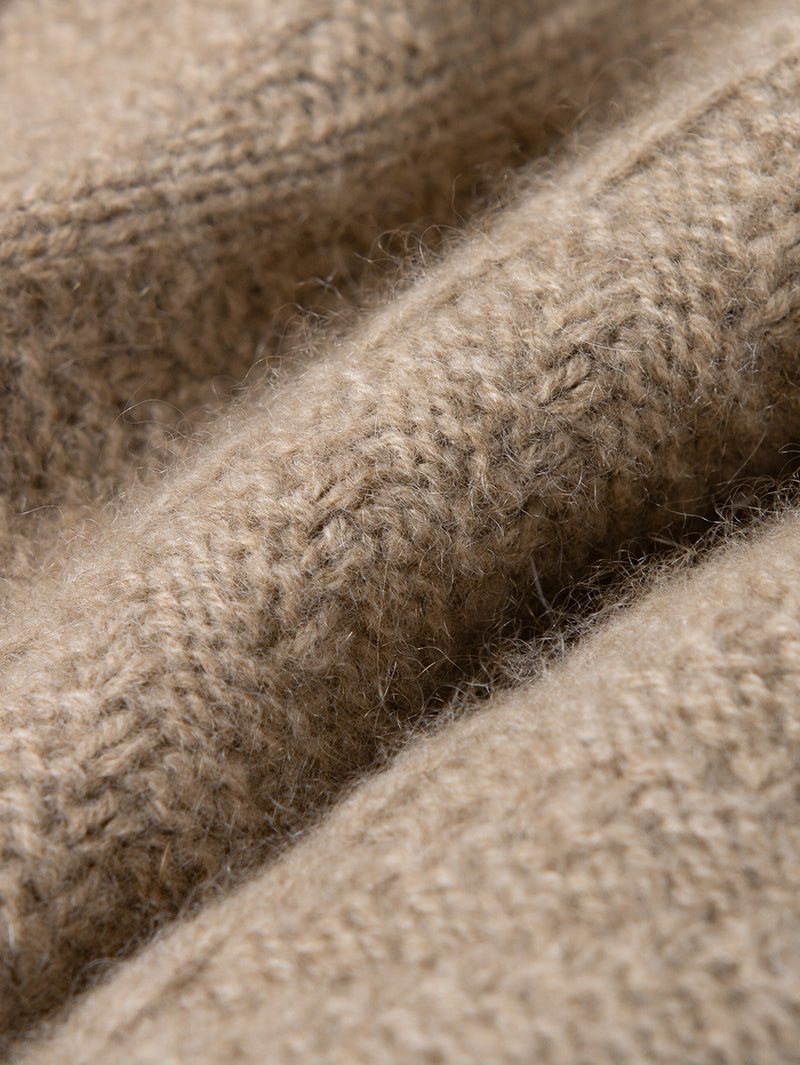 Women's Brown Polo Neck Ribbed Knit 100% Cashmere Sweater