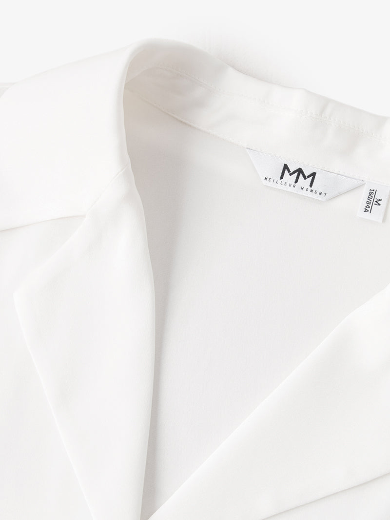Women's White Notch Lapel Long Sleeves Silk Shirt