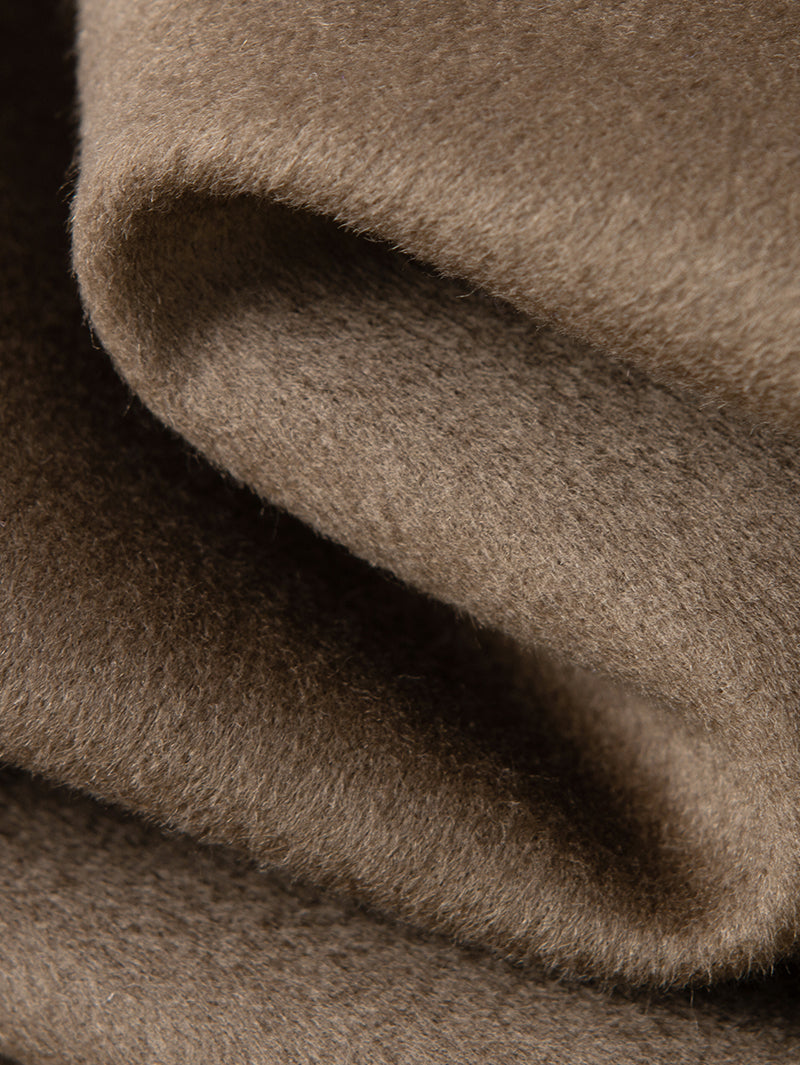 Women's Brown 100% Sheep Wool Belted Long Coat