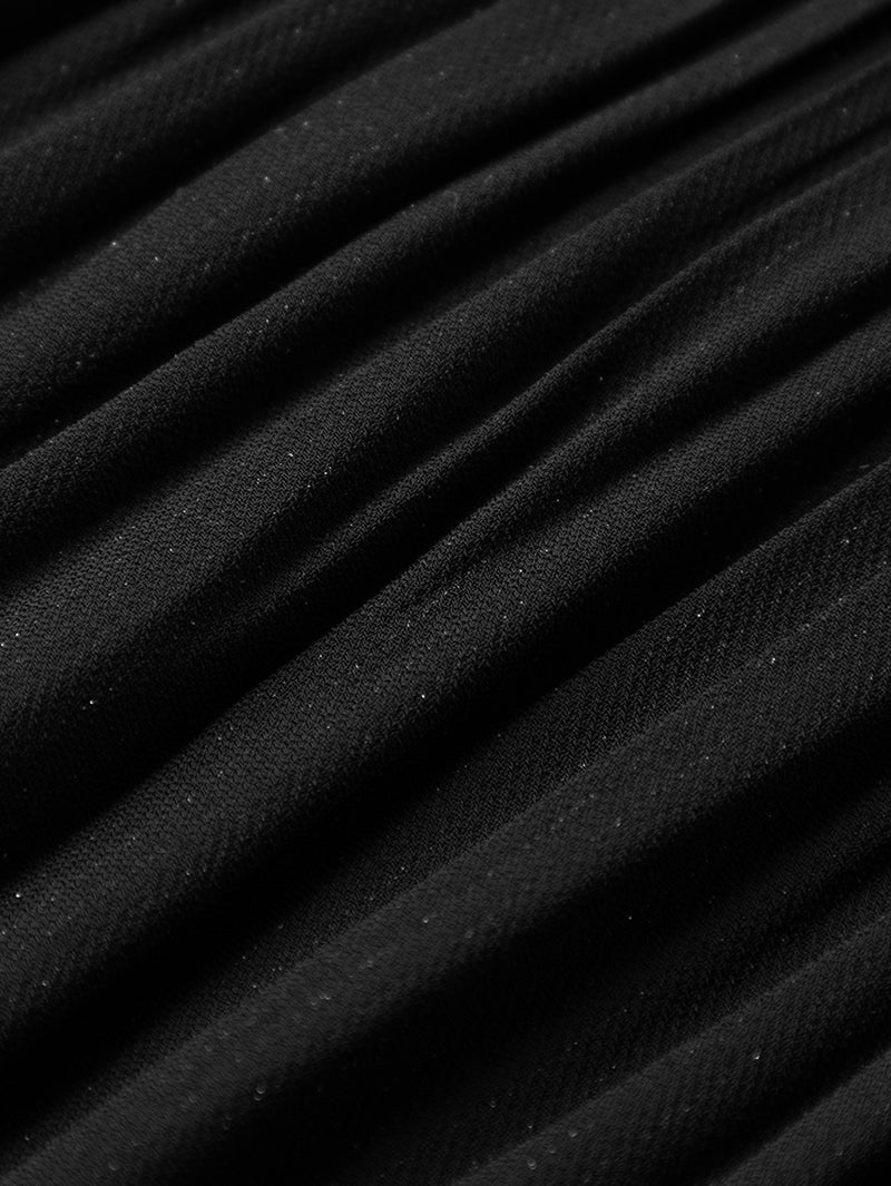 Women's Black V Neck Silver Tiny Shiny Fabric Slip Dress