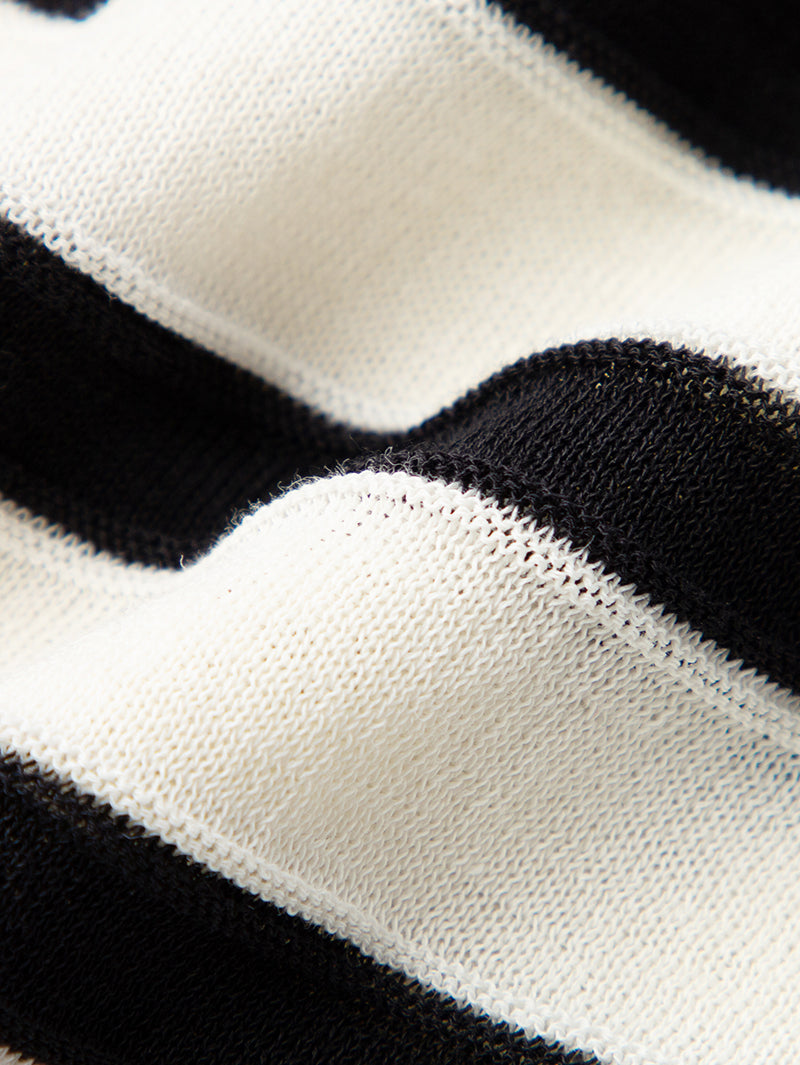 Top en tricot beige et noir à rayures