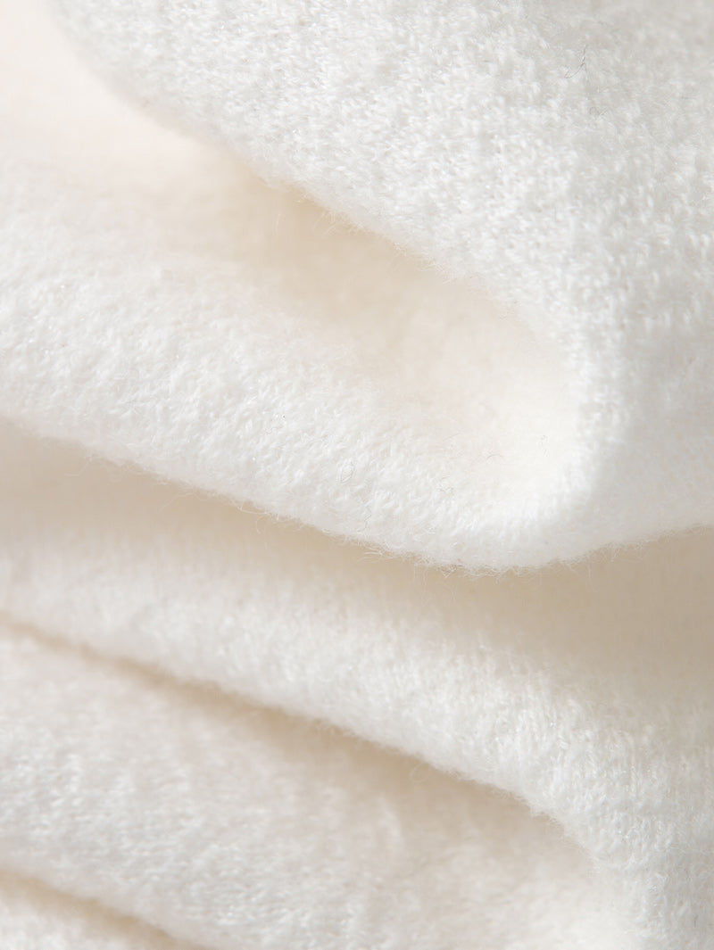 Women's White Wool Classic Collar Long Sleeve Drawstring Wasit Dress