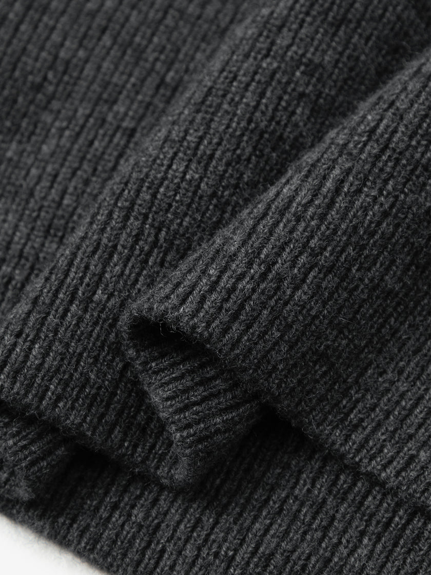 Women's Dark Gray Round Neck Long Sleeve Wool Dress