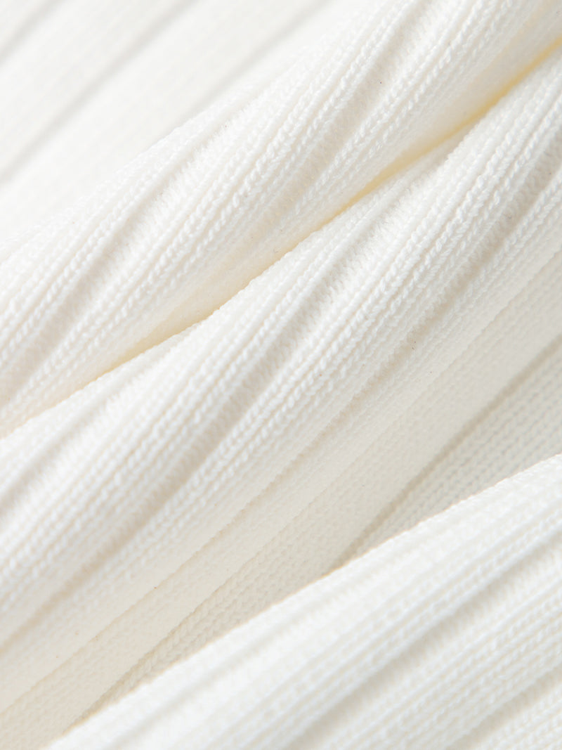 Women's Original White V Neck Short Sleeves Rib Pattern Knitwear Top