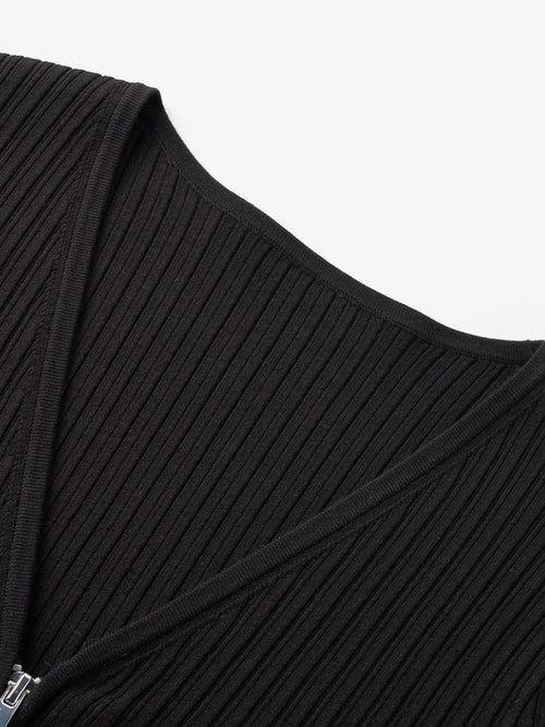 Charger l'image 1 dans la galerie. Veste en tricot noire à glissière