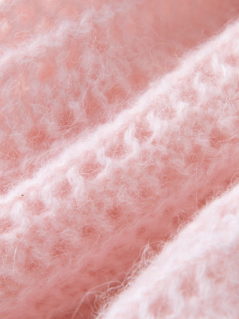 Women's Pink Sheep Wool V Neck Long Sleeve Knit Sweater