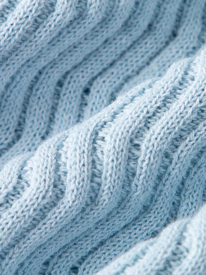 Women's Blue Round Neck Knit Pullover Sweater