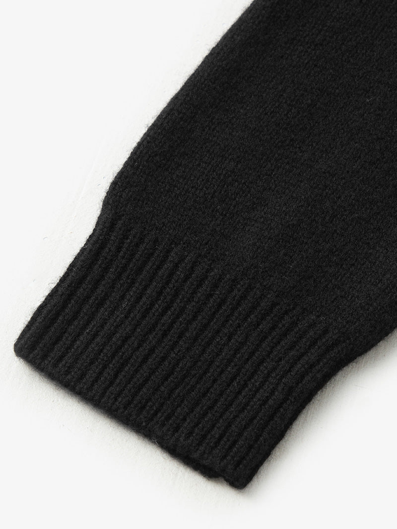 Women's Black V Neck Long Sleeves Wool Cardigan