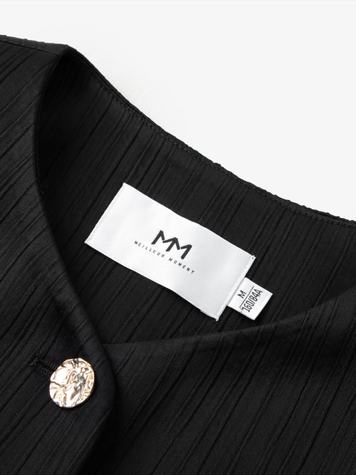 Charger l'image 1 dans la galerie. Women's Noir Round NeckSmooth Acetate Short Jacket