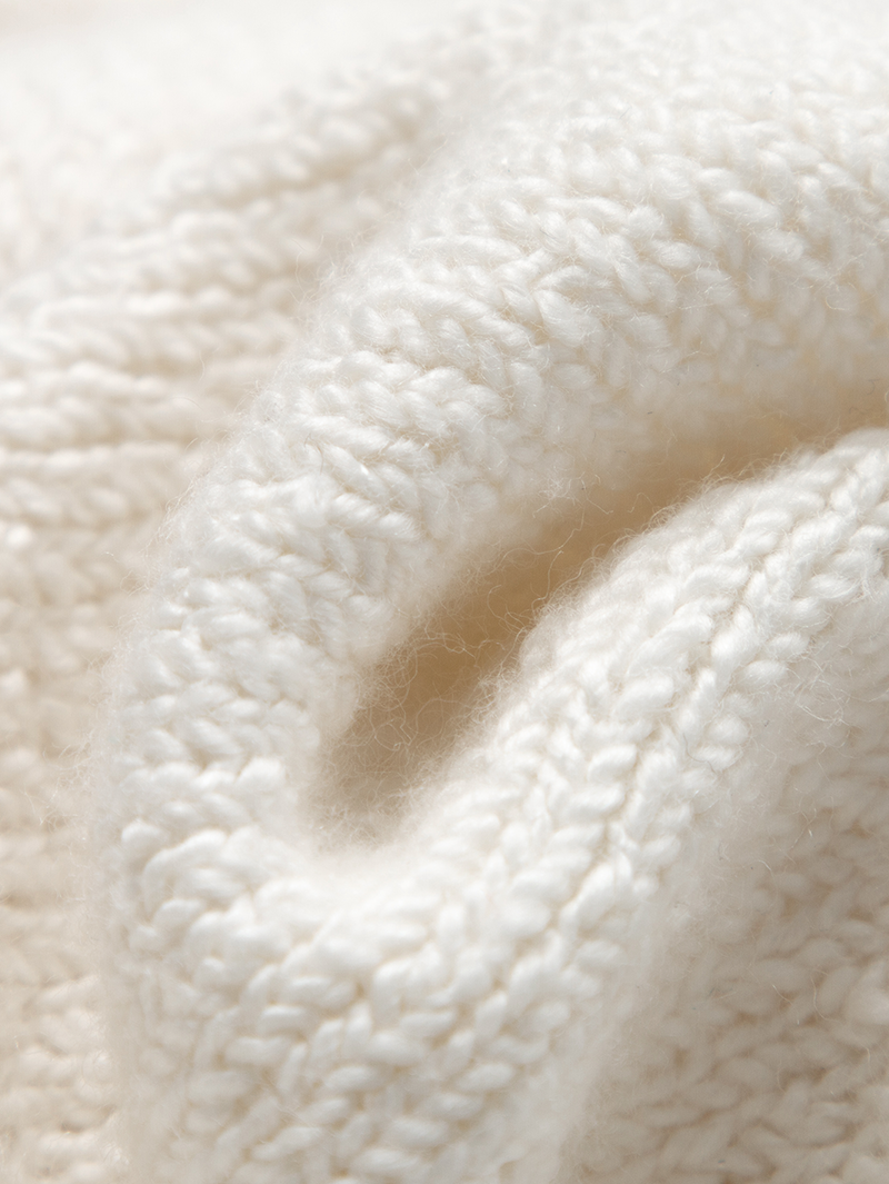 Women's Off-White Round Neck Button Down Cotton Wool Cardigan Sweater