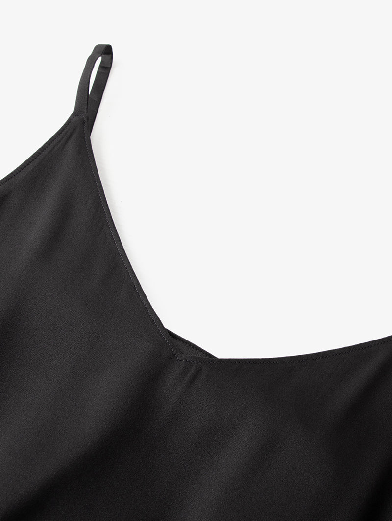 Women's Black V Neck Camisole Silk Dress