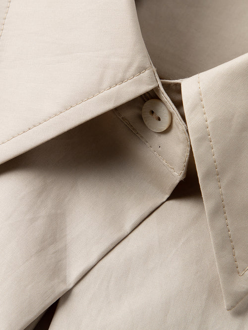 Load image 1 in gallery view. Women's Light Beige Stylish Stand Collar H Shape 100% Cotton Dress