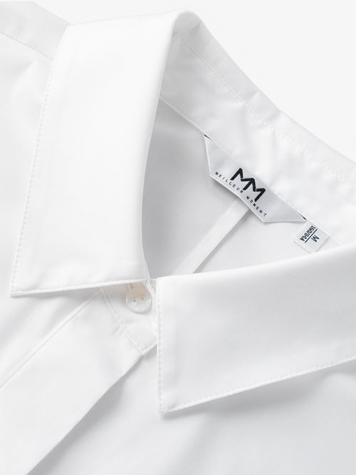 Charger l'image 1 dans la galerie. Women's White Classic Collar Pleat Deisgn Long Sleeve Short Shirt