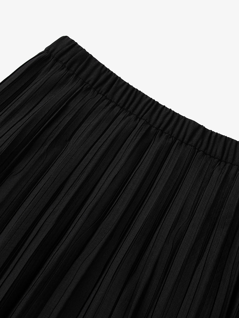 Women's Black A-Line Pleated Middle Length Skirt