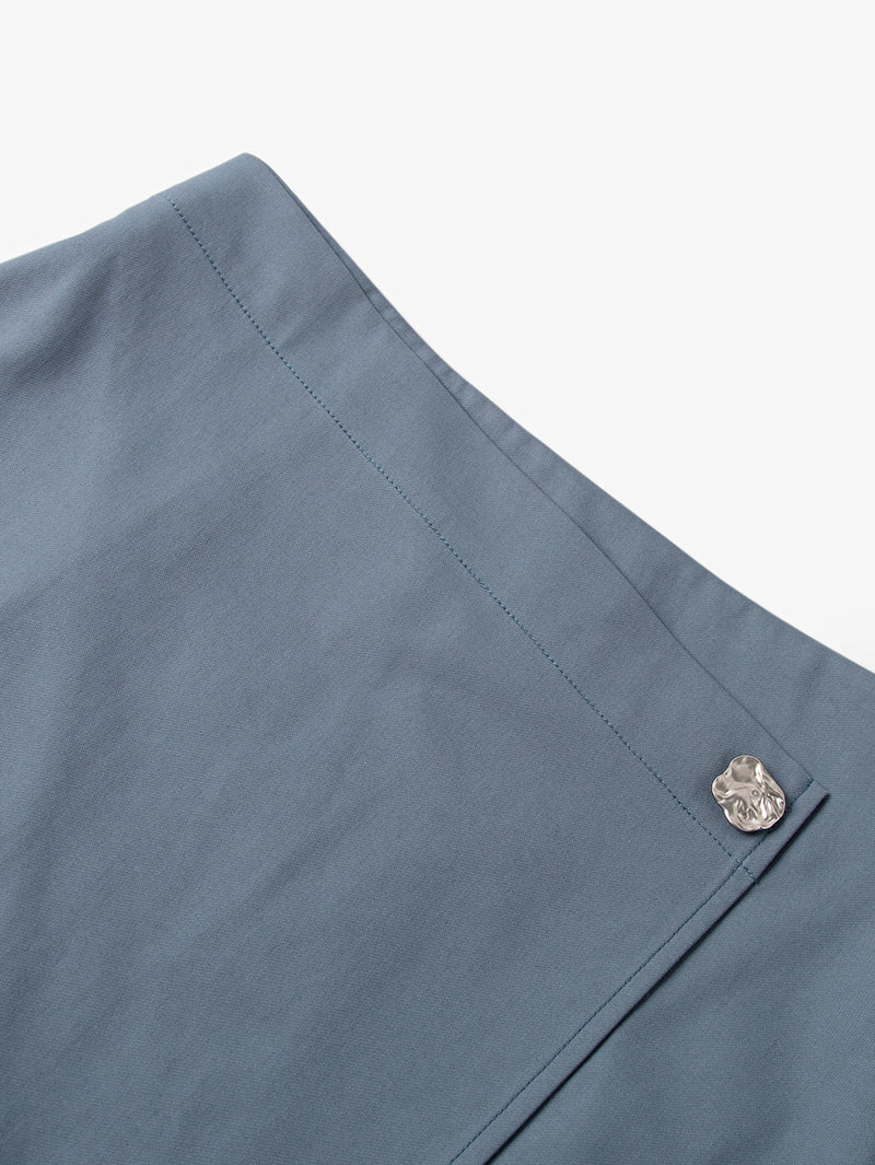 Blue mid-length straight skirt