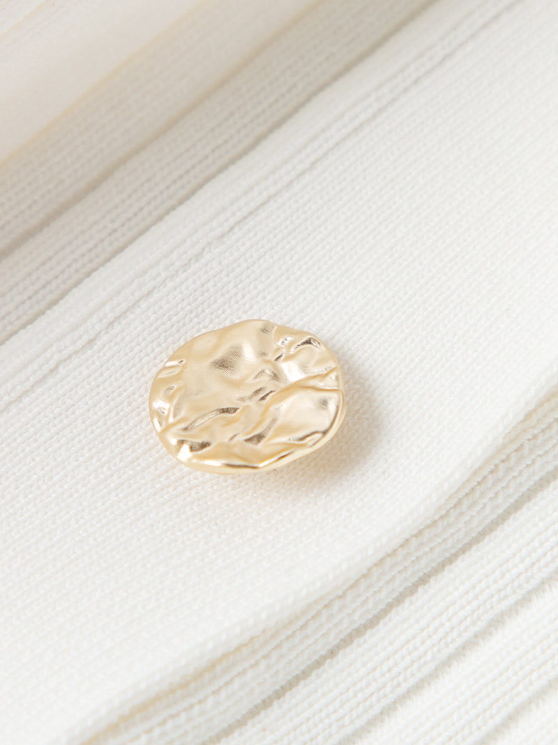 Women's Original White V Neck Short Sleeves Rib Pattern Knitwear Top