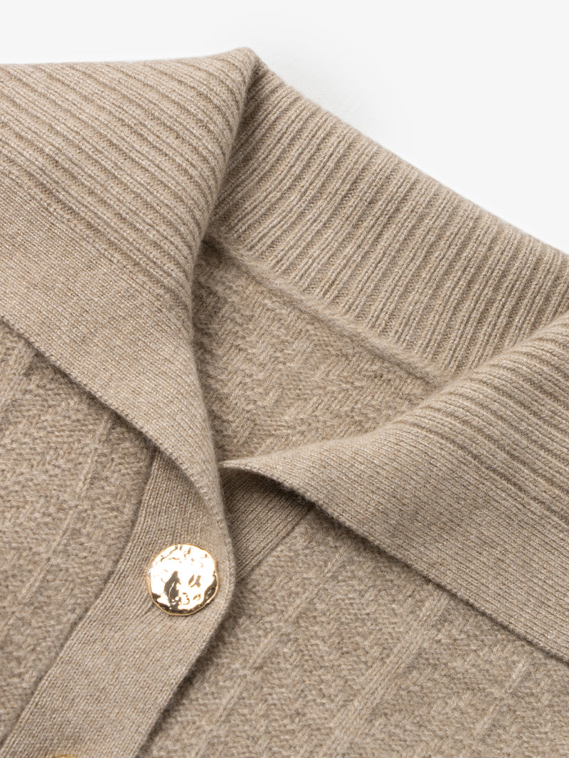 Women's Brown Polo Neck Ribbed Knit 100% Cashmere Sweater