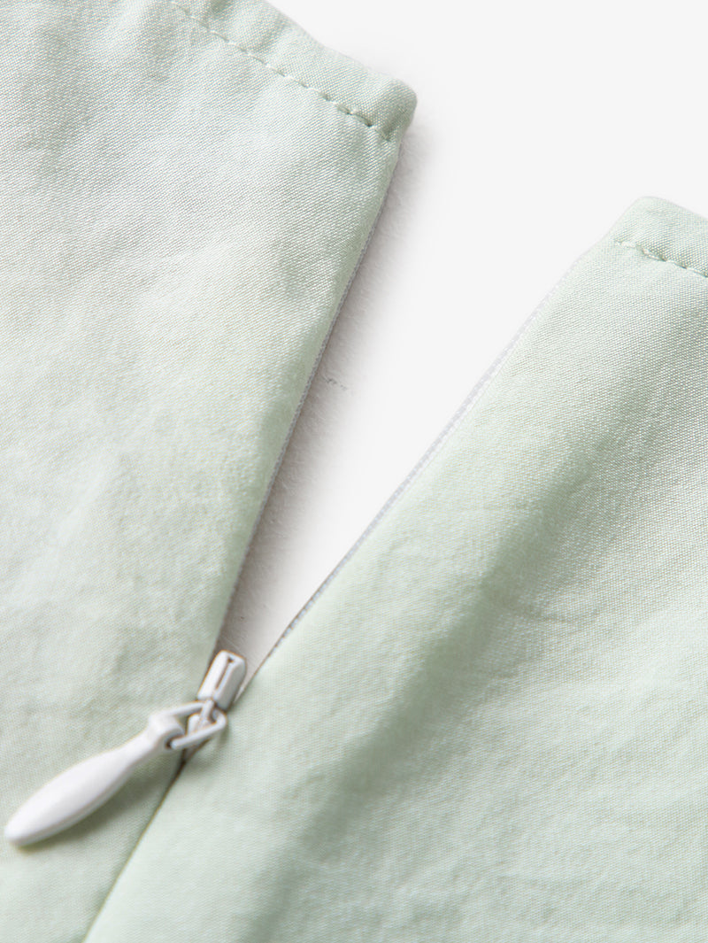 Women's Mint Green V Neck Short Sleeves Pleated Waist Dress