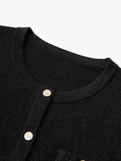 Load image 1 in gallery view. Black shimmering wool cardigan 