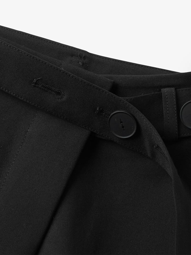 Women's Black Knit A-Line Middle Length Belted Skirt