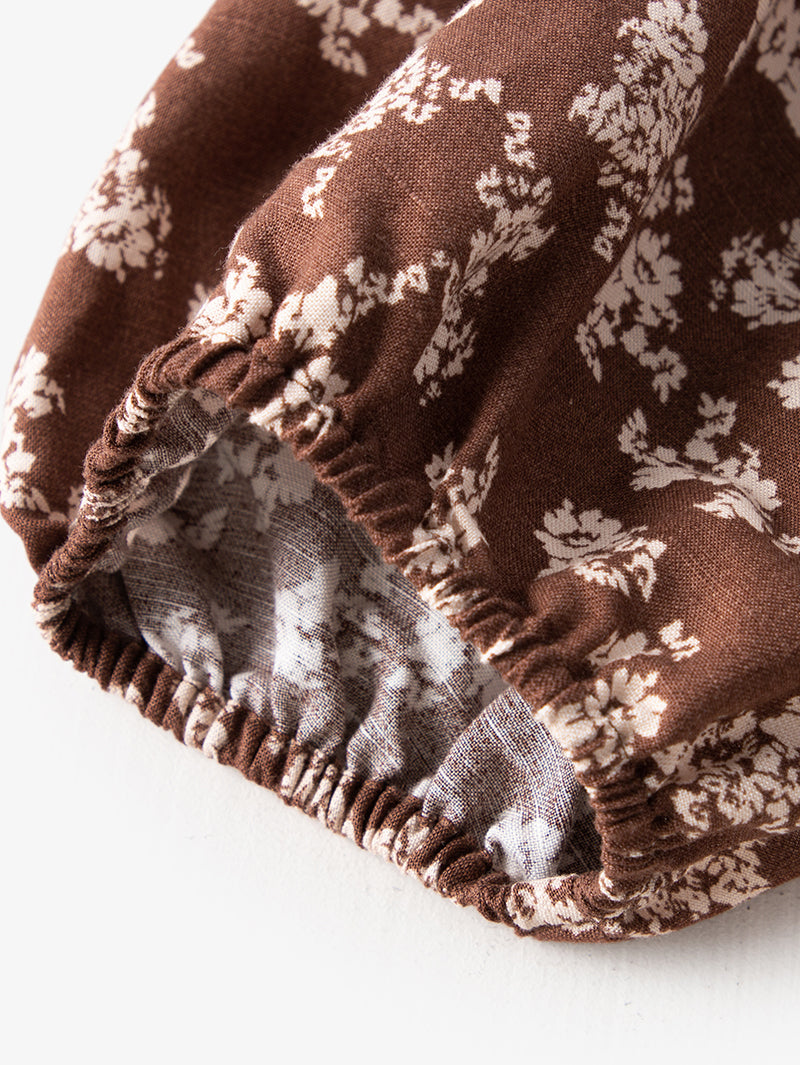 Women's Floral Underglaze Red V Neck Puff Sleeves Wrap Dress