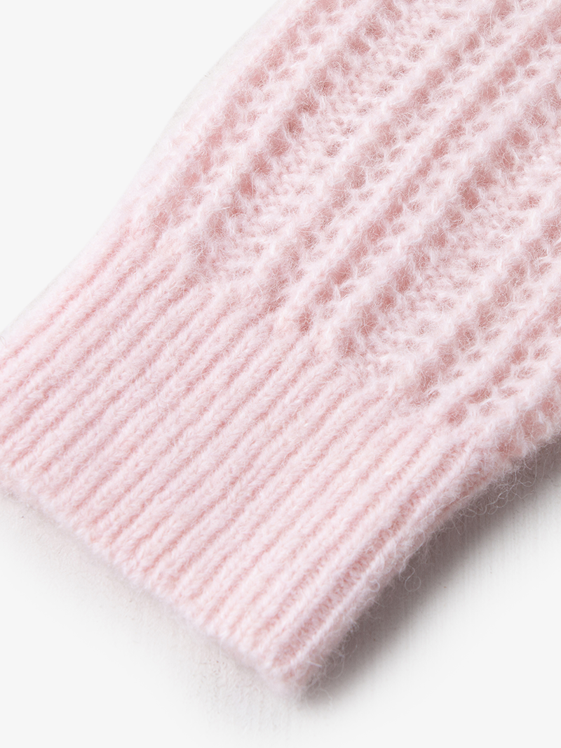 Women's Pink Sheep Wool V Neck Long Sleeve Knit Sweater