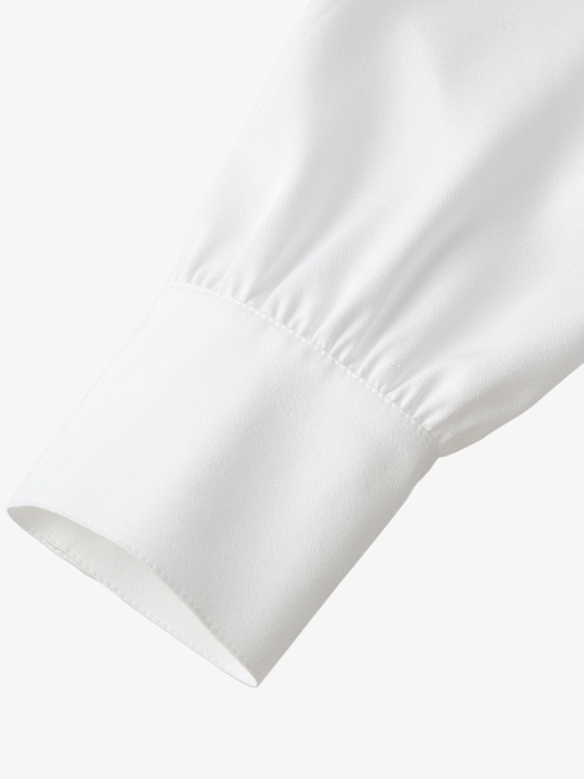 Women's Plain White Tie Neck Long Sleeves Smooth Acetate Shirt