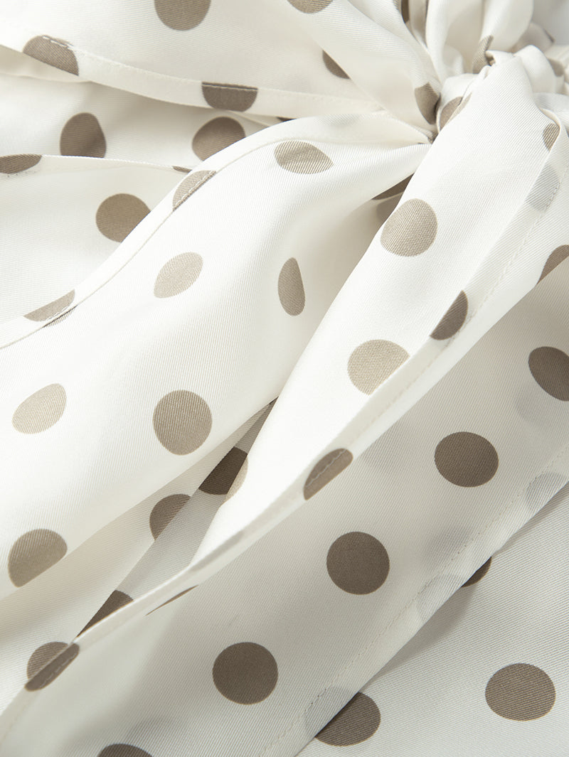 Women's Polka Dots Puff Sleeve Silk Blouse