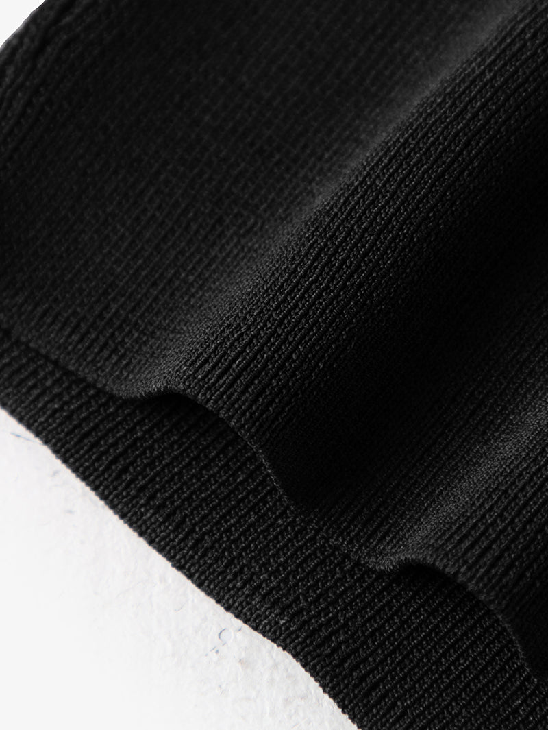 Women's Black Polo Zipper Neck Contrast Binding Knitted Top