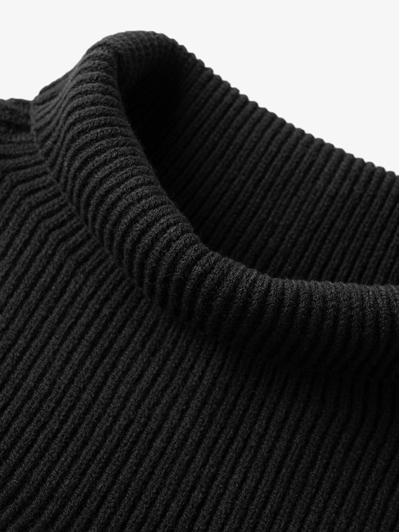 Women's Navy Blue High Neck Knit Wool Sweater Dress