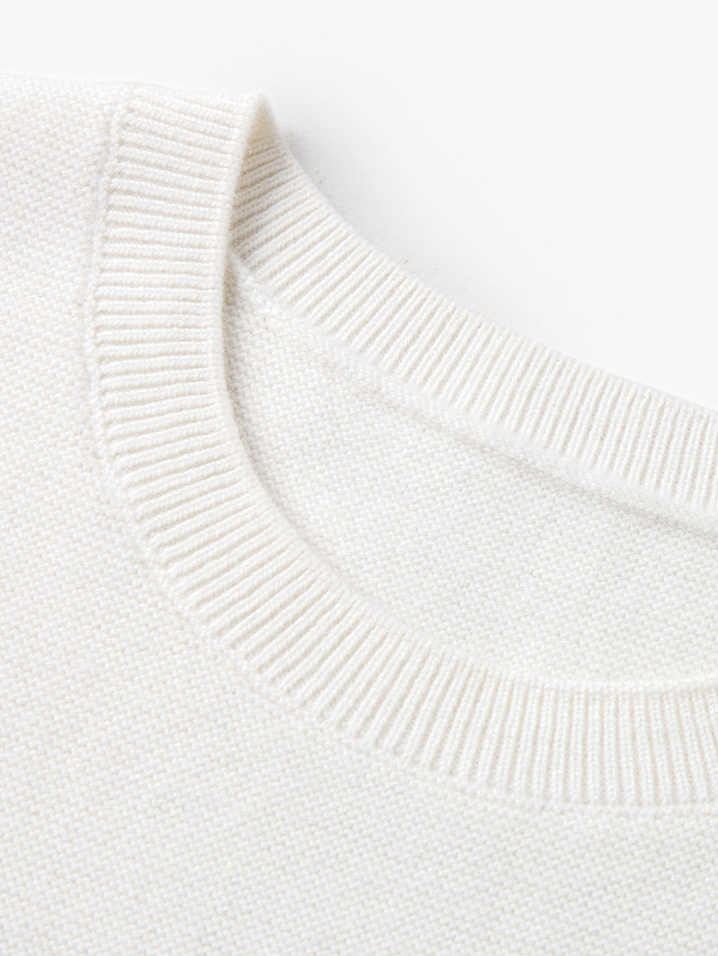 Women's White Stripe Round Neck Sleeveless Knit Sweater Vest Top