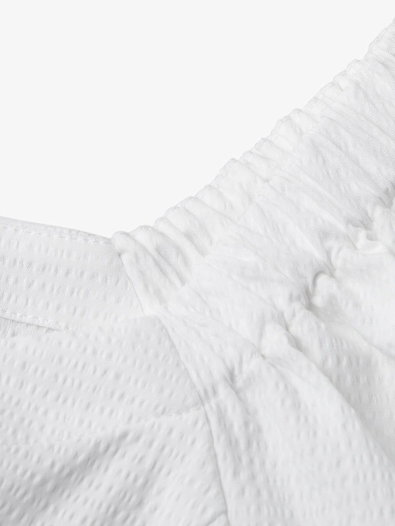 Women's White Square Neck Puff Sleeves High Quality Cotton Short Blouse Shirt