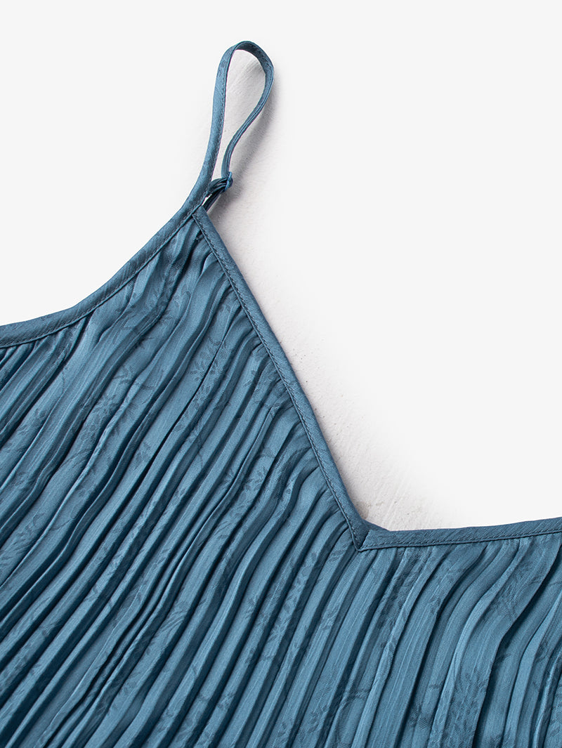 Pleated aqua blue dress